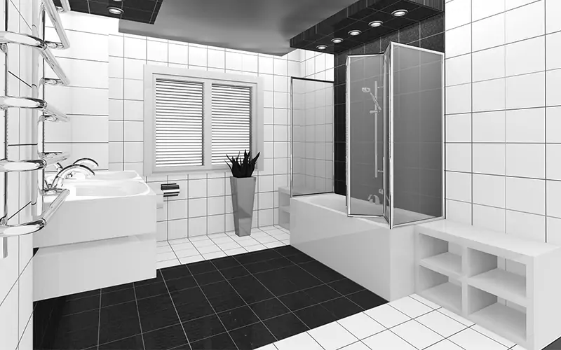 black and white tiles in bathroom new